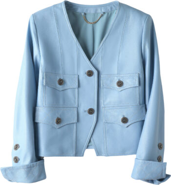 Women's Blue Short Leather Jacket