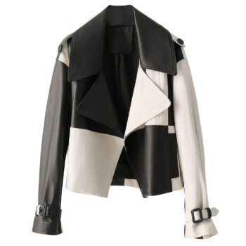 Women’s Black & White Check Leather Jacket