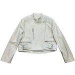 Women’s White Biker Motorcycle Rider Leather Jacket 1