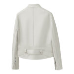 Women’s White Biker Motorcycle Rider Leather Jacket 1