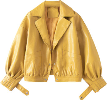 Women's Yellow Stylish Leather Jacket