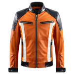 Men’s Orange Black Genuine Sheepskin Leather Jacket