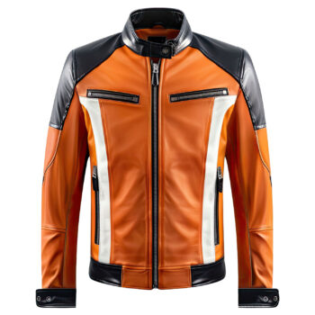 Men’s Orange Black Genuine Sheepskin Leather Jacket