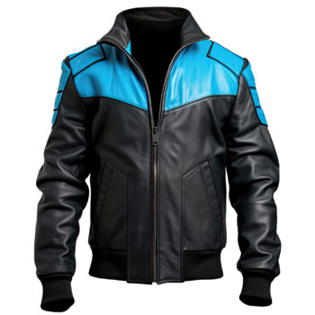 Man’s Black Blue Genuine Sheepskin Zip-Up Lightweight Outerwear Stylish Bomber Leather Jacket