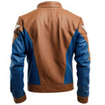 mrvirani2_mens_Sapphire_blue_and_light_brown_cafe_racer_leather_front-gigapixel-art-height-2000px