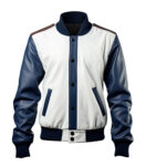 Men’s White Blue Genuine Sheepskin Baseball Stylish Slim-fit Sporty Lightweight Bomber Leather Jacket