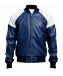 Men’s Blue White Genuine Sheepskin Leather Jacket