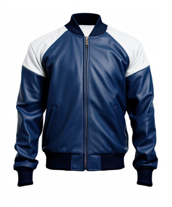 Men’s Blue White Genuine Sheepskin Leather Jacket