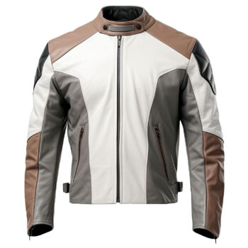 Men’s Grey White Genuine Sheepskin Café Racer Elegant Smooth Zip-up Lightweight Rider Leather Jacket