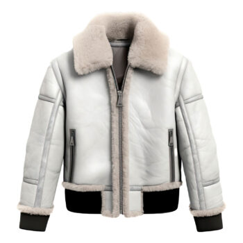 Men’s White Ash Grey Genuine Sheepskin Sherpa Shearling Faux Fur Leather Jacket