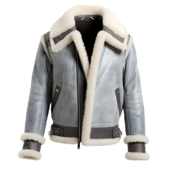 Men’s Distressed Ash Grey Genuine Sheepskin Sherpa Shearling Faux Fur Aviator B3 Bomber Classy Winter Warm Leather Jacket