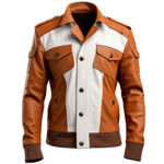 Men’s Peanut Brown White Genuine Sheepskin Leather Jacket