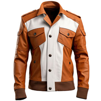 Men’s Peanut Brown White Genuine Sheepskin Leather Jacket