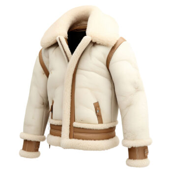 Men’s White Aviator Genuine Sheepskin Sherpa Shearling Faux Fur Lined Flight Winter Warm Pilot B3 Bomber Leather Jacket