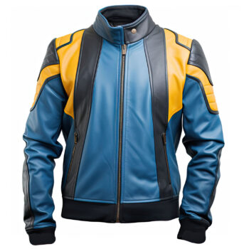 Men’s Blue Biker Genuine Sheepskin Multicolor Slim Fit Moto Rider Zip-Up Racer Bomber Leather Jacket