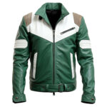 Men’s Forest Green Genuine Sheepskin Lightweight Belted Café Racer Leather Jacket