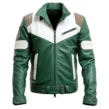 Men’s Forest Green Genuine Sheepskin Lightweight Belted Café Racer Leather Jacket