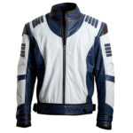 Men’s White Blue Genuine Sheepskin Leather Jacket