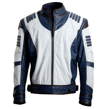 Men’s White Blue Genuine Sheepskin Leather Jacket