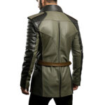 mrvirani2_mens_biker_olive_green_and_grey_trench_Coat_leather_front-