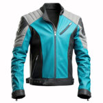 Men’s Turquoise Blue Black Genuine Sheepskin Leather Jacket