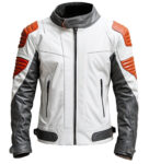 Men’s White Grey Genuine Sheepskin Stand Collar Zip-up Quilted Fashionable Slim-fit Soft Motorcycle Racer Leather Jacket