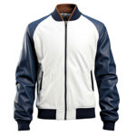 Men’s Navy Blue White Genuine Sheepskin Leather Jacket
