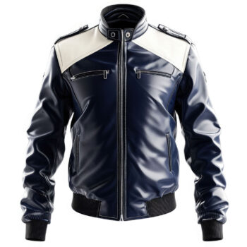 Men’s Navy Blue Biker Genuine Sheepskin Leather Jacket