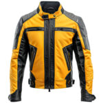 Men’s Mustard Black Genuine Sheepskin Leather Jacket