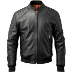 Men’s Black Genuine Sheepskin Quilted Classy Sporty Scooter Smooth Lightweight Bomber Leather Jacket