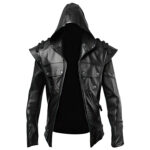 Men’s Black Genuine Sheepskin Hooded Steampunk Lightweight Classic Gothic Style Leather Vest
