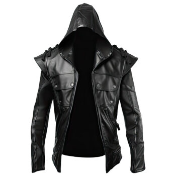 Men’s Black Genuine Sheepskin Hooded Steampunk Lightweight Classic Gothic Style Leather Vest