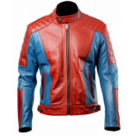 Men’s Red Blue Genuine Sheepskin Leather Jacket