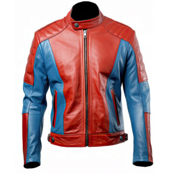 Men’s Red Blue Genuine Sheepskin Leather Jacket
