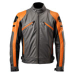 Men’s Orange Grey Genuine Sheepskin Biker Fashionable Lightweight Winter Riding Sports Leather Jacket
