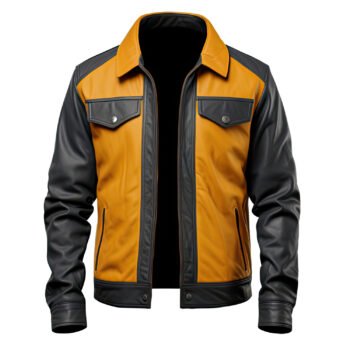 Men’s Mustard Charcoal Grey Genuine Sheepskin Shirt Collar Classic Trucker Outfit Casual Smooth Lightweight Leather Jacket