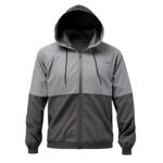 Men’s Light Charcoal Grey Genuine Sheepskin Hooded Warm Sleek Sportswear Zip-up Fashionable Rib Knit Bomber Leather Jacket
