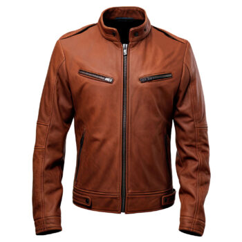 Men’s Distressed Brown Genuine Sheepskin Comfortable Café Racer Sports Leather Jacket