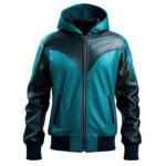 Men’s Dark Blue Aqua Genuine Sheepskin Hooded Classy Casual Bomber Leather Jacket