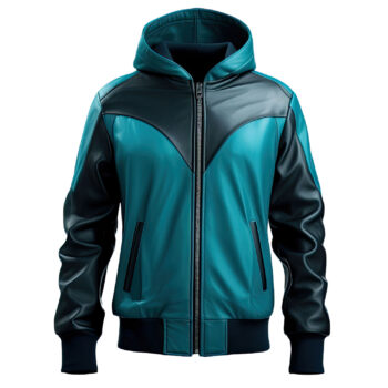 Men’s Dark Blue Aqua Genuine Sheepskin Hooded Classy Casual Bomber Leather Jacket