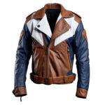 Men’s Navy Blue Brown Genuine Sheepskin Crossover Belted Zip-up Soft Classy Motorcycle Leather Jacket