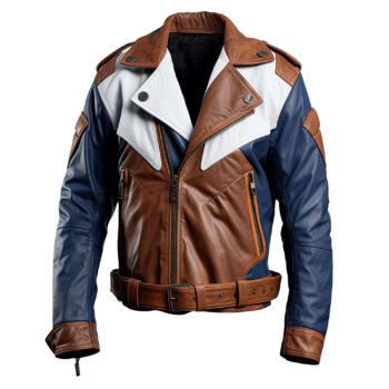 Men’s Navy Blue Brown Genuine Sheepskin Crossover Belted Zip-up Soft Classy Motorcycle Leather Jacket