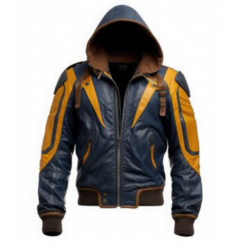 Men’s Blue Mustard Genuine Sheepskin Hooded Classy Winter Warm Biker Moto Racer Leather Jacket