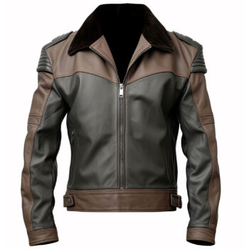 Men’s Dark Grey Brown Genuine Sheepskin Shirt Collar Zip-up Casual Moto Classic Biker Leather Jacket