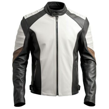 Men’s Black White Genuine Sheepskin Biker Rider Sleek Outfit Café Racer Quilted Leather Jacket
