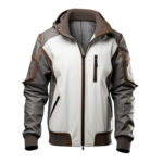Men’s Distressed Grey Brown Genuine Sheepskin Hooded up Sporty Soft Winter Warm Bomber Leather Jacket
