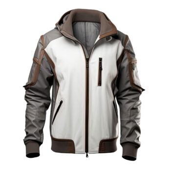 Men’s Distressed Grey Brown Genuine Sheepskin Hooded up Sporty Soft Winter Warm Bomber Leather Jacket