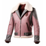 Men’s Pink Grey Genuine Sheepskin Leather Jacket