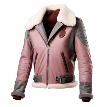 Men’s Pink Grey Genuine Sheepskin Leather Jacket