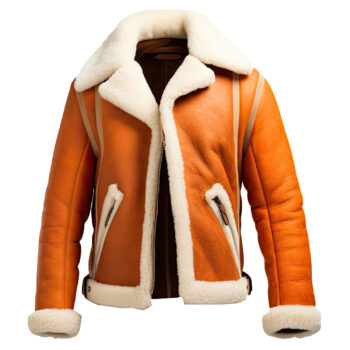 Men’s Ginger Orange Genuine Sheepskin Sherpa Shearling Faux Winter Warm Pilot Outfit Casual Soft Aviator Bomber Leather Jacket